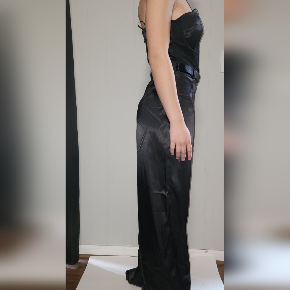 NWT Gorgeous Akira Midnight Black Satin Jumpsuit 😍 - Picture 7 of 14